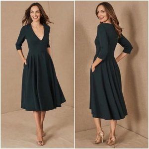 BHLDN Anthropologie Fit & Flare Valdis Dress in Dark Emerald Women's 16